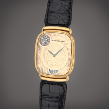 View full screen - View 1 of Lot 23. Tourbillon Automatique 'N°7', Reference 25643BA.O.D002CR.01 | A yellow gold cushion shaped tourbillon wristwatch | Circa 1986.