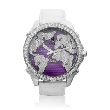 View full screen - View 1 of Lot 8197. The Five Time Zones A stainless steel and diamond-set quintuple time zone wristwatch with date, Circa 2008- | The Five Time Zones | 精鋼鑲鑽石五地時間腕錶,備日期顯示,約2008年製.