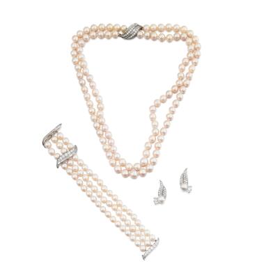 View full screen - View 1 of Lot 74. Pearl and diamond suite.