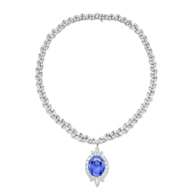 View full screen - View 1 of Lot 154. Sapphire and Diamond Pendant-Necklace.