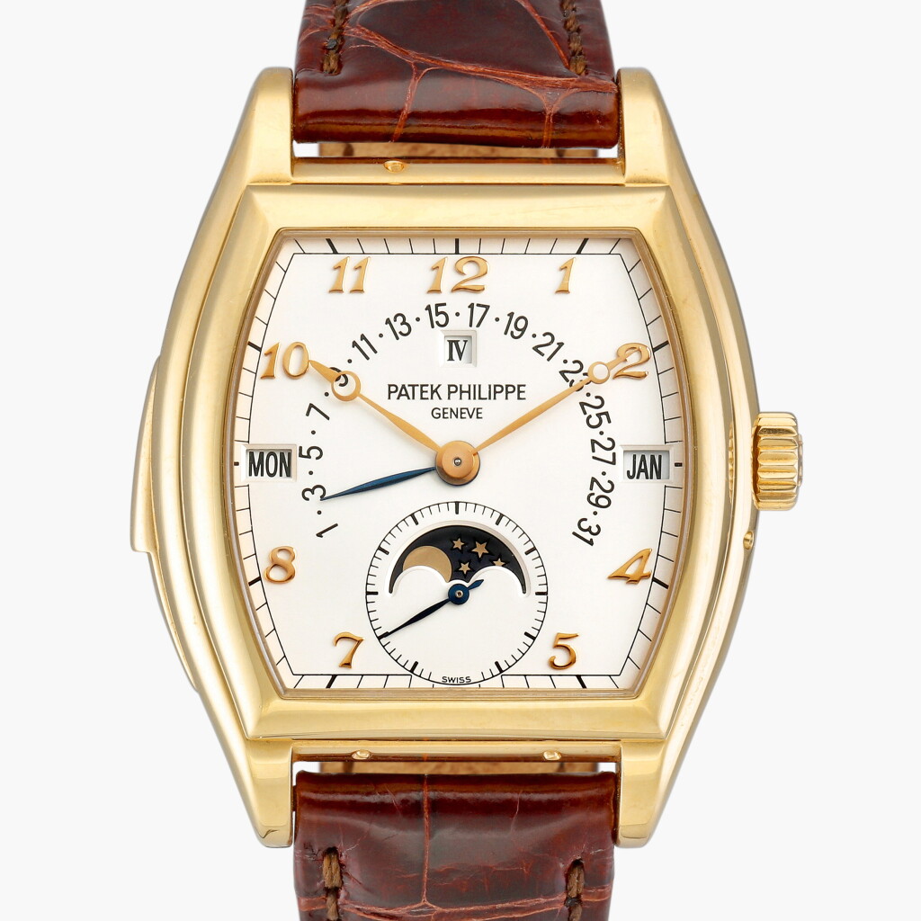 View full screen - View 1 of Lot 112. Reference 5013R | A pink gold minute repeating perpetual calendar wristwatch with retrograde date, moon phases and leap year indication | Circa 2000.