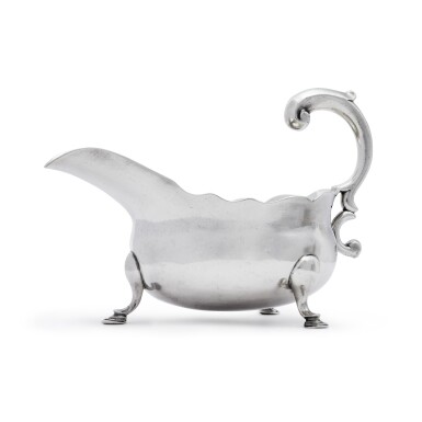 View full screen - View 1 of Lot 1104. American Silver Sauce Boat, Maker's Mark S.T or J script in rounded rectangle possibly for Samuel Tingley, Circa 1760-70.
