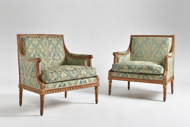 View full screen - View 1 of Lot 42. A Pair of Louis XVI Giltwood Marquises by Georges Jacob, Circa 1785.