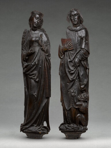 View full screen - View 1 of Lot 12. Pair of reliefs of the Virgin and Saint John.