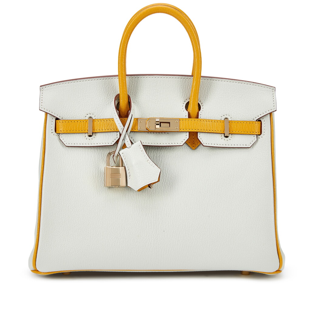 Voir en plein écran - Voir 1 du lot 5538. Gris Perle and Jaune Ambre Chèvre Mysore HSS Birkin 25 Permabrass Hardware, 2019.