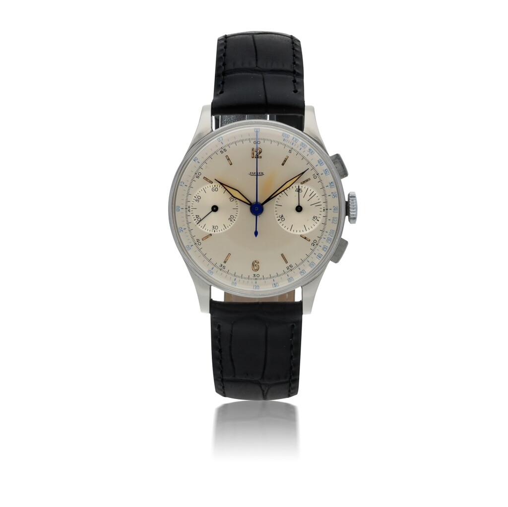 View full screen - View 1 of Lot 159. JAEGER | STAINLESS STEEL CHRONOGRAPH WRISTWATCH CIRCA 1940.