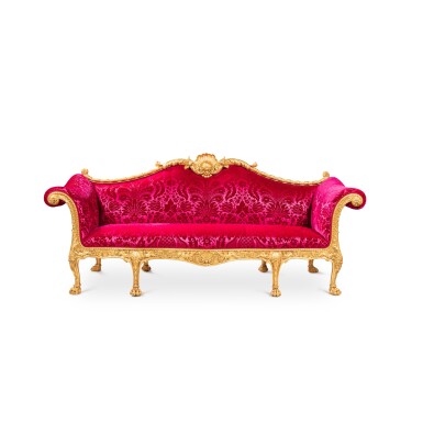 View full screen - View 1 of Lot 57. An early George III giltwood sofa, designed by Robert Adam and made by Thomas Chippendale, 1765.