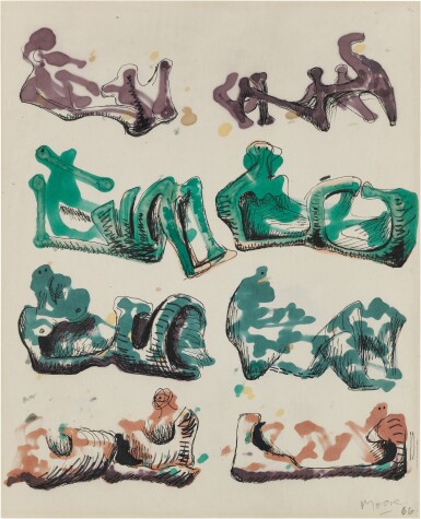 View full screen - View 1 of Lot 162. Eight Reclining Figures on White Background.