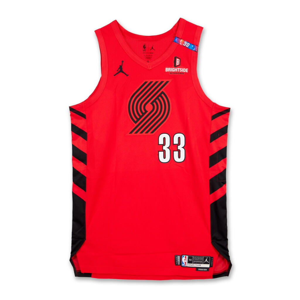 View full screen - View 1 of Lot 148. Toumani Camara Portland Trail Blazers 2024-2025 Kia NBA Tip-Off Game Worn Statement Edition Jersey .