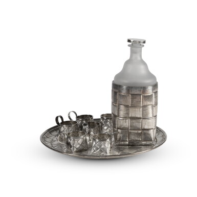 View full screen - View 1 of Lot 1777. A Trompe L’Œil Silver Vodka Set, Morozov, St Petersburg, 1908-1917.