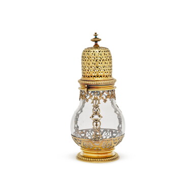 View full screen - View 1 of Lot 92. A Silver-Gilt-Mounted Glass Caster, Unmarked, Possibly French or English, 1st Half Of The 18th Century.