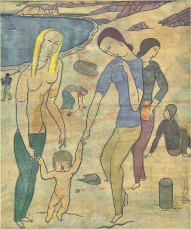 View full screen - View 1 of Lot 771. Léonard Tsuguharu Foujita 藤田嗣治 | Femmes et bébé sur la plage 海灘上的婦人與嬰兒.
