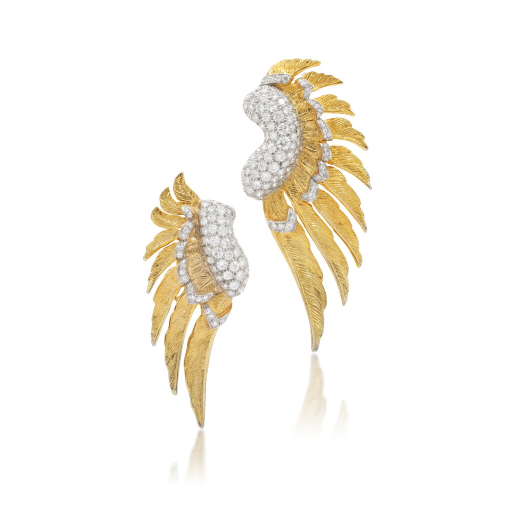 View full screen - View 1 of Lot 1011. Pair of diamond earrings.