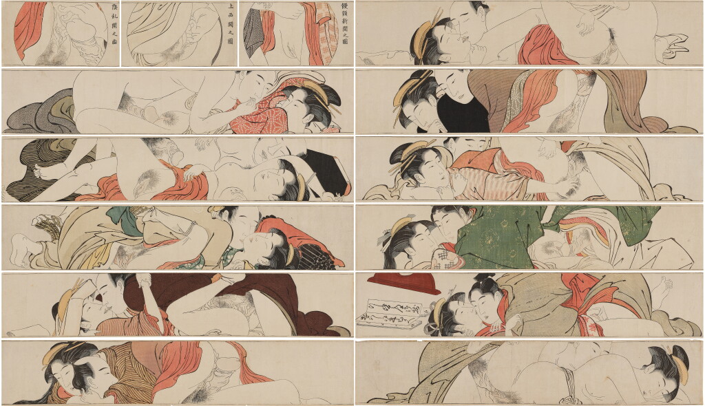 View full screen - View 1 of Lot 560. Attributed to Torii Kiyonaga (1752-1815) | Scroll for the Sleeve (Sode no maki) | Edo period, late 18th century.