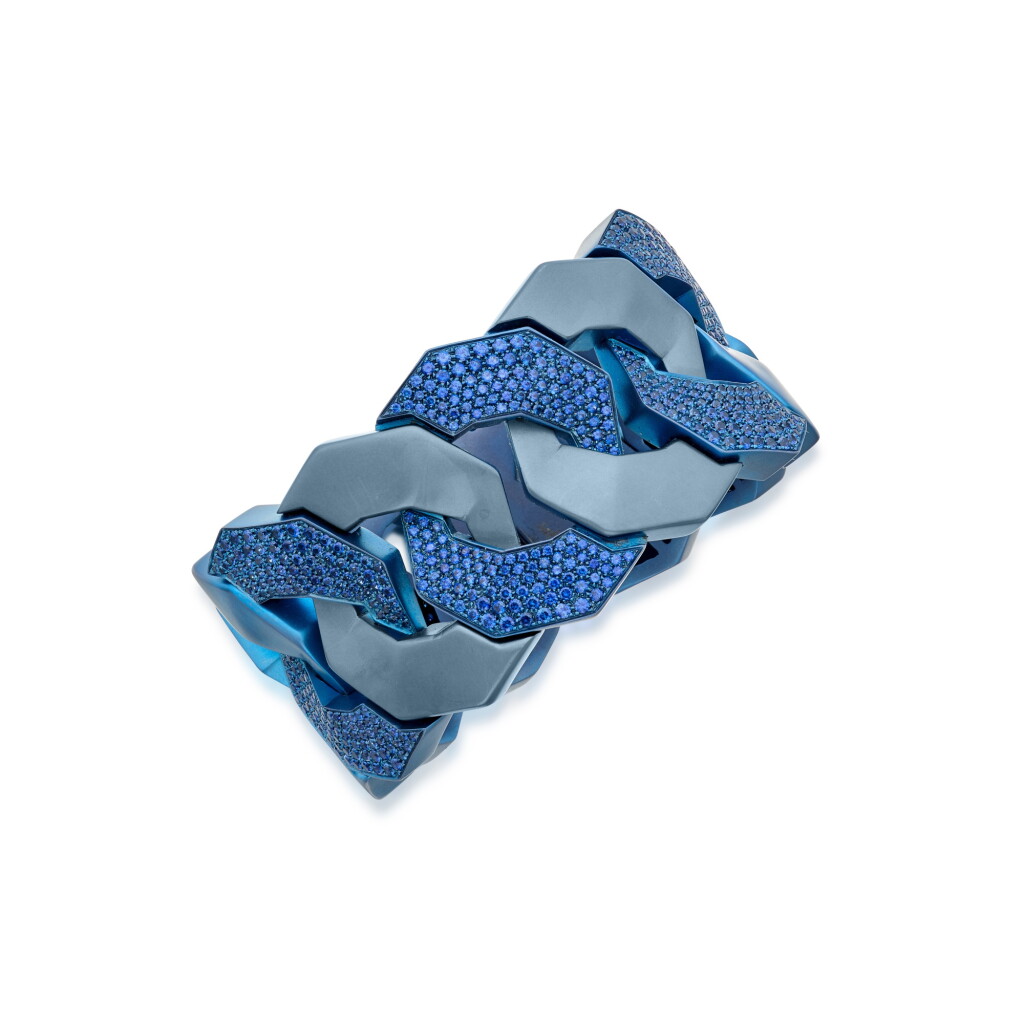 View full screen - View 1 of Lot 113. Titanium and Sapphire 'Soho' Cuff-Bracelet.