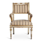 A North Italian White-Painted Parcel-Gilt Armchair from the Royal Palace Milan, stamped M.R., early 19th century