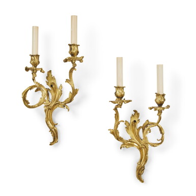 View full screen - View 1 of Lot 342. A Pair of Louis XV Gilt-Bronze Two-Branch Wall-Lights, Circa 1745.