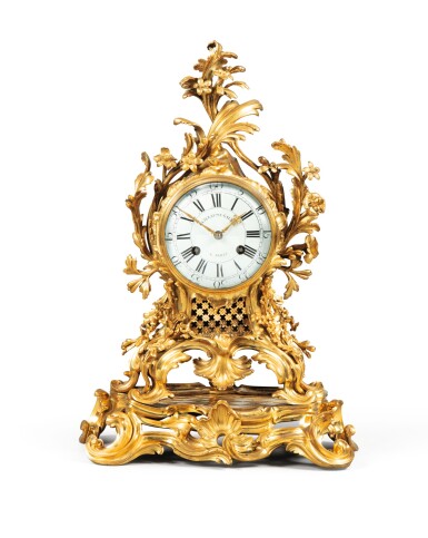 View full screen - View 1 of Lot 142. A LOUIS XV GILT-BRONZE MANTEL CLOCK, CIRCA 1755, AFTER THE MODEL BY J.J. DE SAINT-GERMAIN | PENDULE EN BRONZE DORÉ D'ÉPOQUE LOUIS XV, VERS 1755, D'APRÈS LE MODÈLE DE J.J. DE SAINT-GERMAIN.