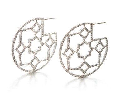 View full screen - View 1 of Lot 11. PAIR OF 'MARRAKESH' DIAMOND EARRINGS, PALOMA PICASSO FOR TIFFANY & CO..