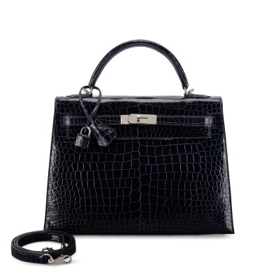 View full screen - View 1 of Lot 548. Bleu Marine Shiny Porosus Crocodile Kelly 32 Sellier Palladium Hardware, 2012.