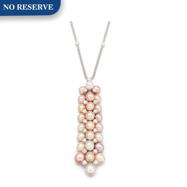 View full screen - View 1 of Lot 1033. Cultured Pearl and Diamond Pendent Necklace | 格拉夫| 養殖珍珠 配 鑽石 項鏈 (鑽石共重約7.20克拉).