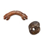 A brown jade 'dragon' Huang and a brown and black jade ‘dragon’ pendant, Song dynasty 宋 玉龍首璜及珮飾一組兩件