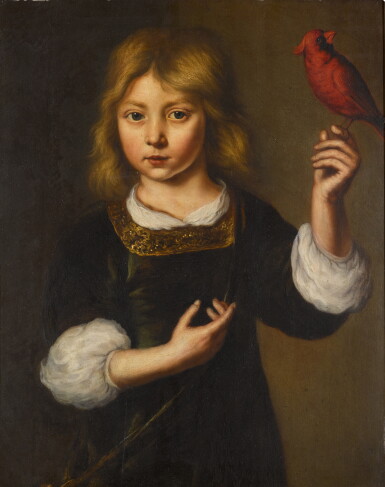 View full screen - View 1 of Lot 59. Portrait of a boy, half-length, holding a cardinal.