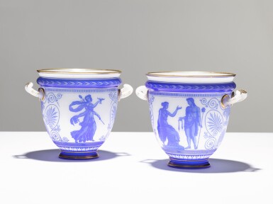 View full screen - View 1 of Lot 92. A PAIR OF CAMEO GLASS VASES BY LA COMPAGNIE DES CRISTALLERIES DE BACCARAT, CIRCA 1865.