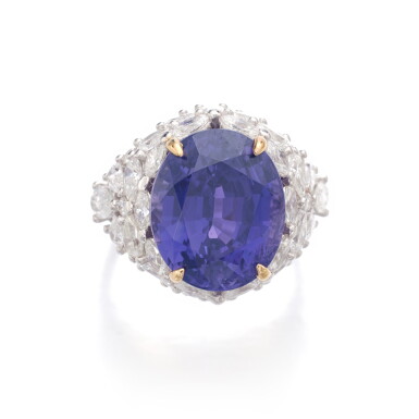 View full screen - View 1 of Lot 812. Colour change sapphire and diamond ring.
