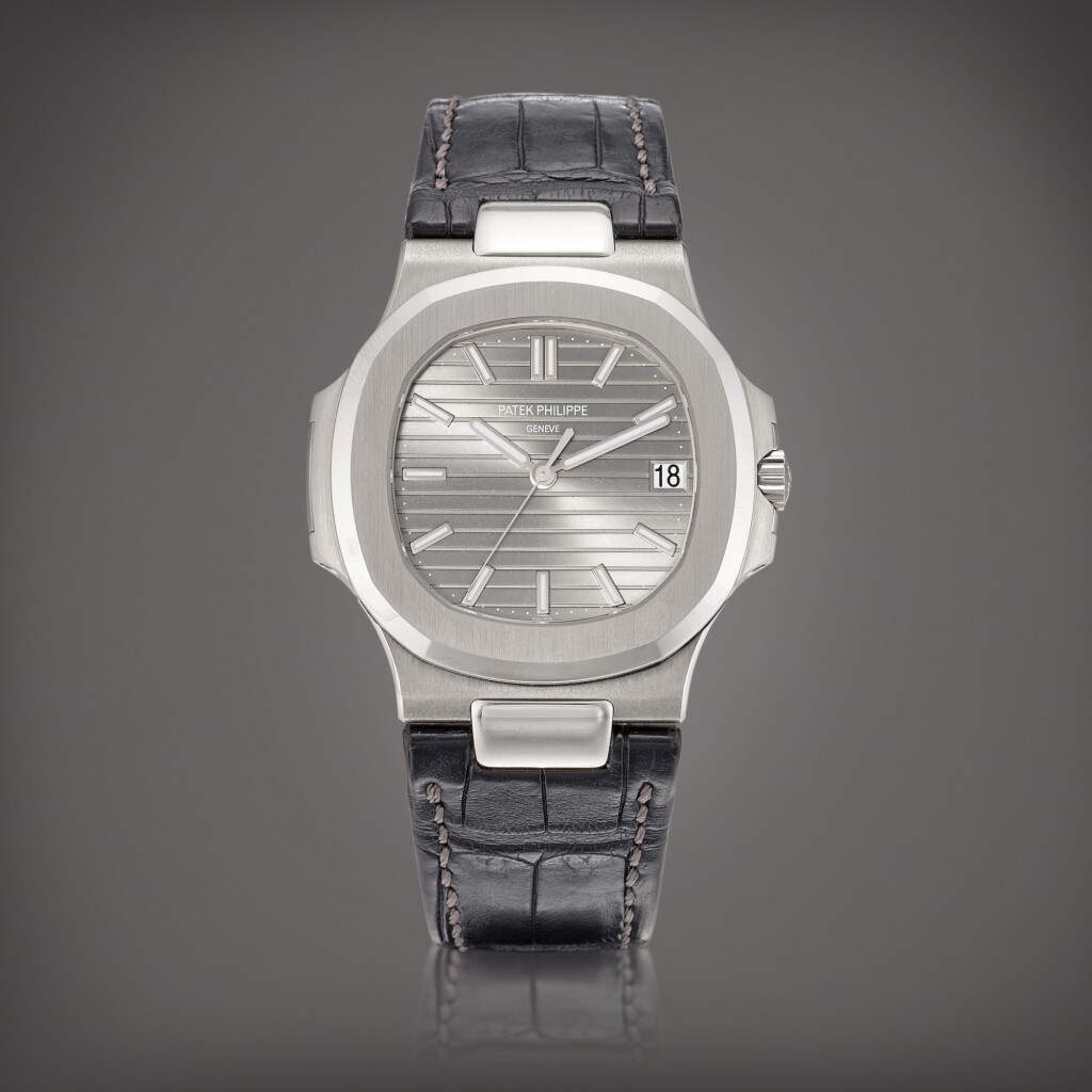 View full screen - View 1 of Lot 2337. Nautilus, Reference 5711 A white gold wristwatch with date, Circa 2008 | 百達翡麗 | Nautilus 型號5711 | 白金腕錶,備日期顯示,約2008年製.
