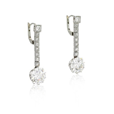 View full screen - View 1 of Lot 7. Pair of diamond earrings, early 20th century.