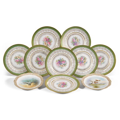 View full screen - View 1 of Lot 121. A set of eight Czech porcelain plates made for the American market, two Limoges plates and a large circular plaque or tray, 20th century.