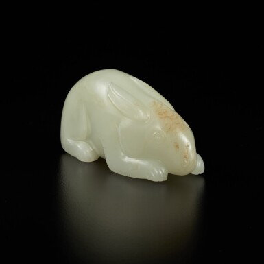 View full screen - View 1 of Lot 366. white and russet jade figure of a rabbit, Qing dynasty | 清 白玉雕瑞兔把件.