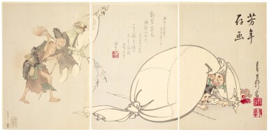 View full screen - View 1 of Lot 138. Tsukioka Yoshitoshi (1839-1892) Demons of illness and poverty stalking the Seven Gods of Fortune, Meiji period, late 19th century .