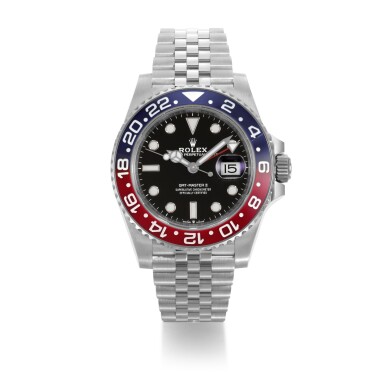 View full screen - View 1 of Lot 950. REFERENCE 126710BLRO, GMT MASTER II STAINLESS STEEL DUAL TIME WRISTWATCH WITH DATE AND BRACELET CIRCA 2020.