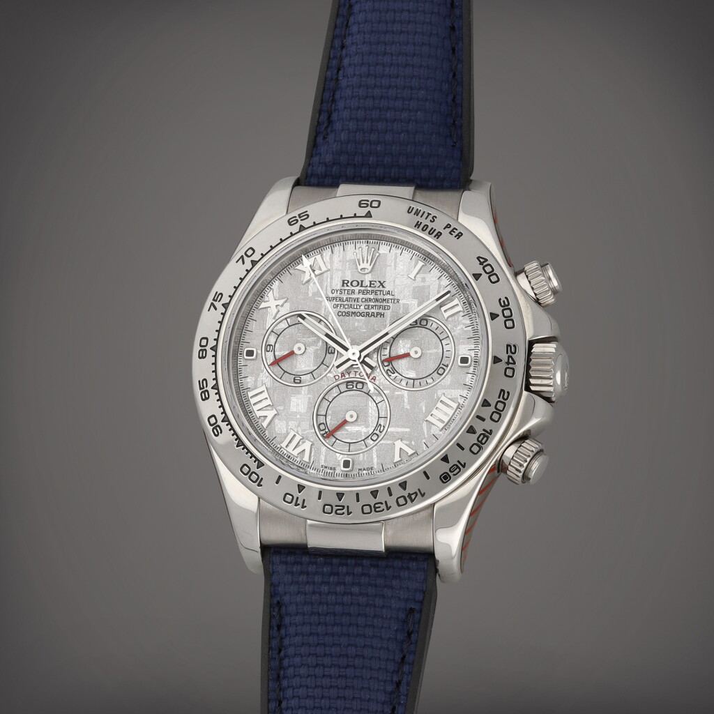 View full screen - View 1 of Lot 178. Daytona, Reference M116519 | A white gold chronograph wristwatch with meteorite dial | Circa 2008.
