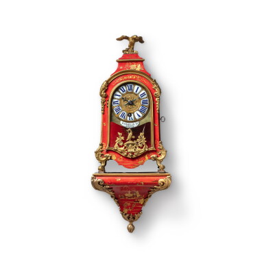 View full screen - View 1 of Lot 539. A Louis XV red japanned quarter repeating small bracket timepiece, Jean-Philippe Gosselin, Paris, circa 1725.