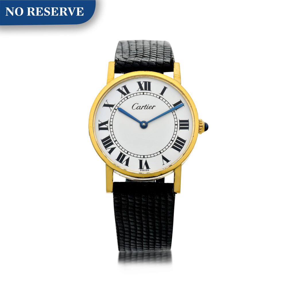 View full screen - View 1 of Lot 9. REFERENCE 1389 ROTONDE DE CARTIER A YELLOW GOLD PLATED WRISTWATCH, CIRCA 1980.