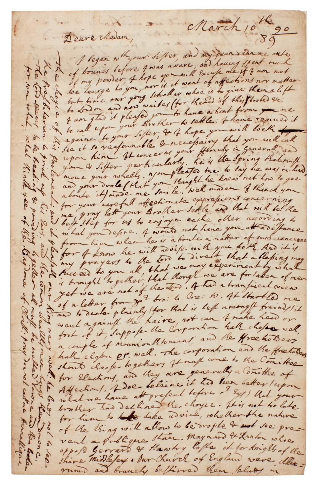 View full screen - View 1 of Lot 27. Richard Cromwell | Autograph letter signed, to his daughter Elizabeth, on his son's election to Parliament, 1689/90.