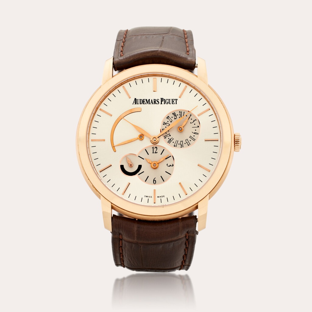View full screen - View 1 of Lot 348. Reference 26380OR.OO.D088CR.01 Jules Audemars | A pink gold automatic dual time wristwatch with date, day/night, and power reserve indication, Circa 2015.