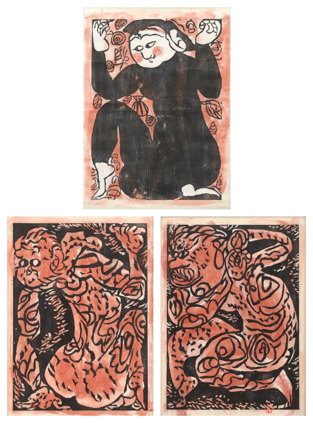 View full screen - View 1 of Lot 137. Munakata Shiko (1903-1975) | Three woodblock prints from the series In Praise of Shokei, the Kiln of Kawai Kanjiro (Shokeisho) | Showa period, 20th century .