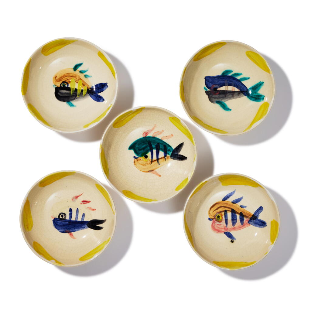View full screen - View 1 of Lot 3. Service poisson: bowls H, I, J, K, L (A. R. 11-15).