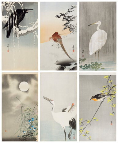 View full screen - View 1 of Lot 81. Ohara Koson (1877-1945) | Eight woodblock prints depicting birds and flowers | Taisho period, early 20th century.