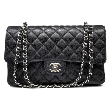View full screen - View 1 of Lot 1084. Black Quilted Caviar Medium Classic Double Flap Bag Silver Hardware, 2008-09.