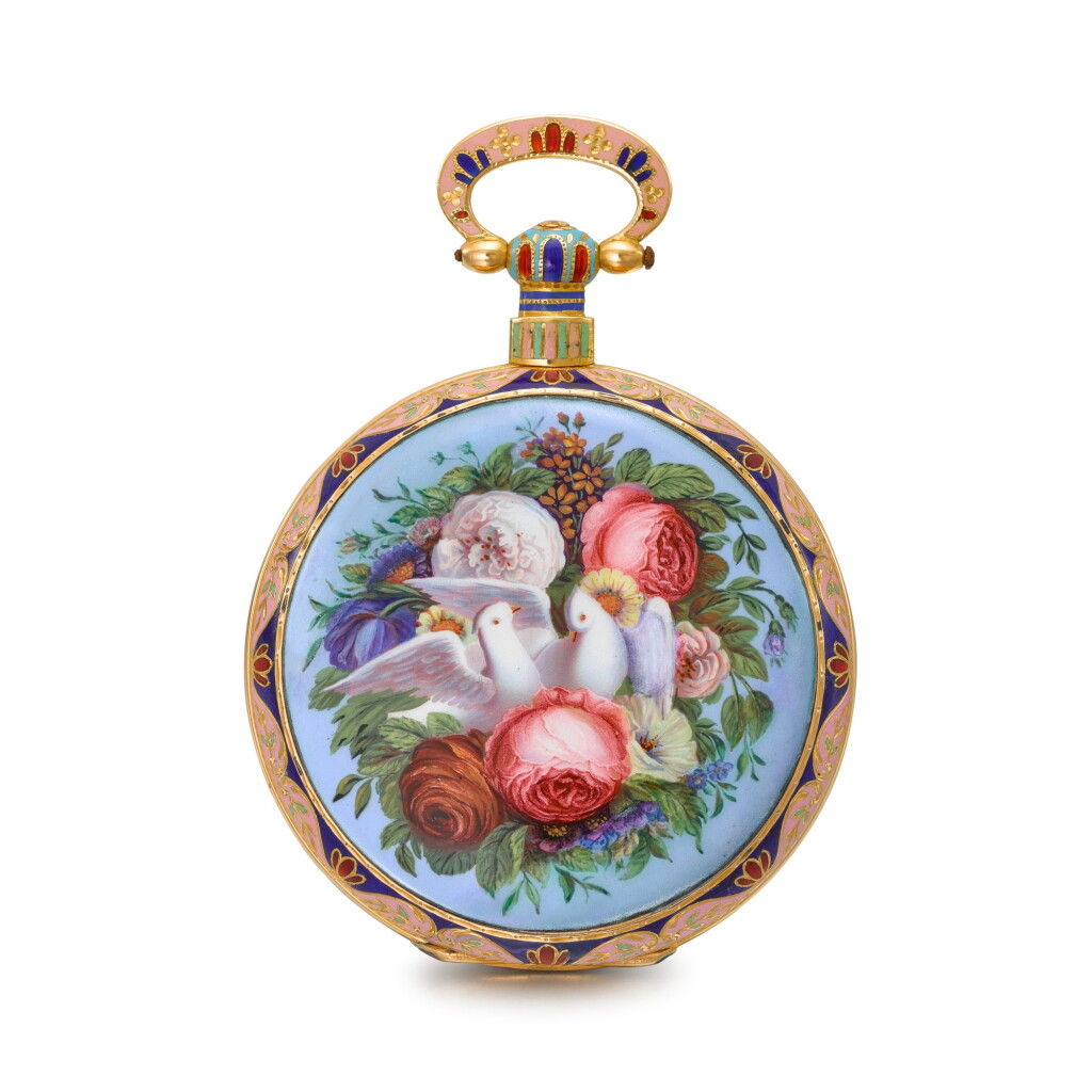 View full screen - View 1 of Lot 1318. A gold and enamel centre seconds duplex watch made for the Chinese market Circa 1830, no. 969.