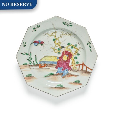 View full screen - View 1 of Lot 347. A Bow Chinoiserie Polychrome Octagonal Plate, Circa 1755.