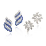 Pair of Diamond Ear Clips; and Pair of Sapphire and Diamond Ear Clips | 蒂芙尼 | 鑽石 耳夾一對 及 藍寶石 配 鑽石 耳夾一對