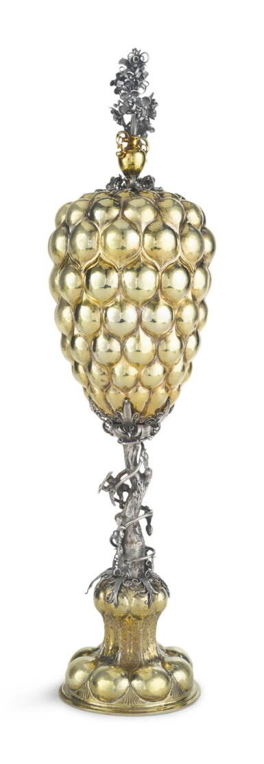 View full screen - View 1 of Lot 39. A German Parcel-Gilt Silver Large Cup and Cover (Traubenpokal), Michael Mullner, Nuremberg, Circa 1630.