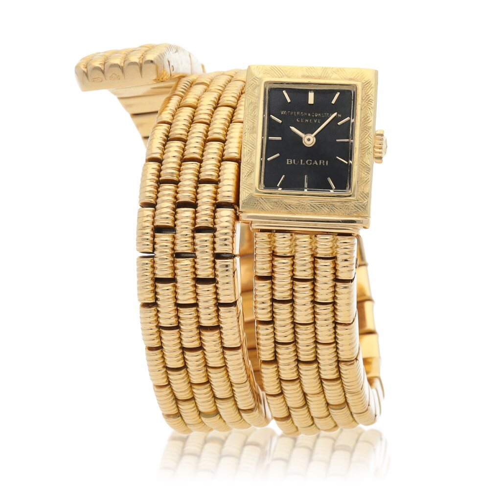 View full screen - View 1 of Lot 135. Retailed by Bulgari: Tubogas, Ref. 6634 Yellow gold bracelet watch Circa 1950.