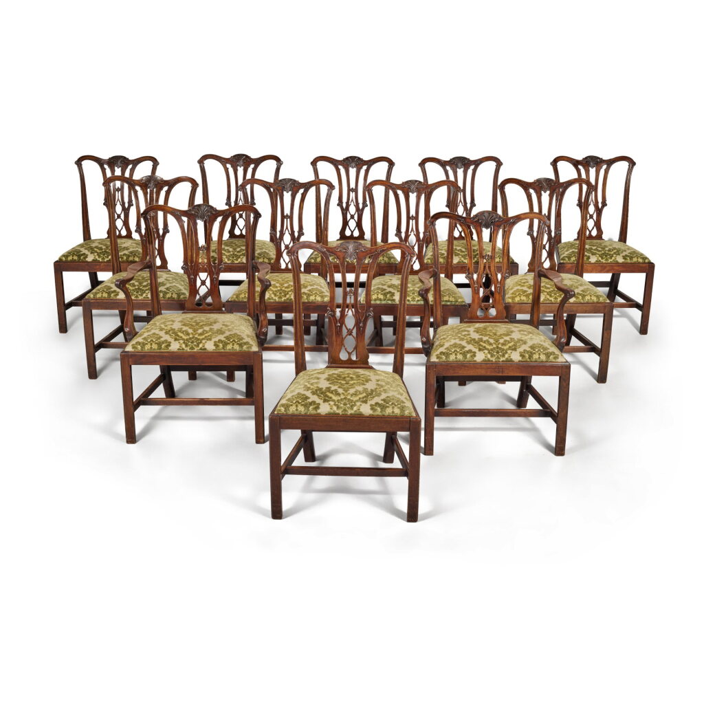 View full screen - View 1 of Lot 106. A Set of Twelve George III Mahogany Dining Chairs, Together With Four Additional Chairs of a Slightly Different Model, Late 18th Century.
